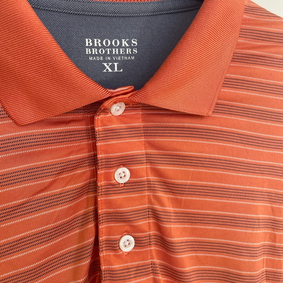 Brooks Brothers Orange / Derp Navy Striped Men's Polo Shirt XL - Picture 7 of 10